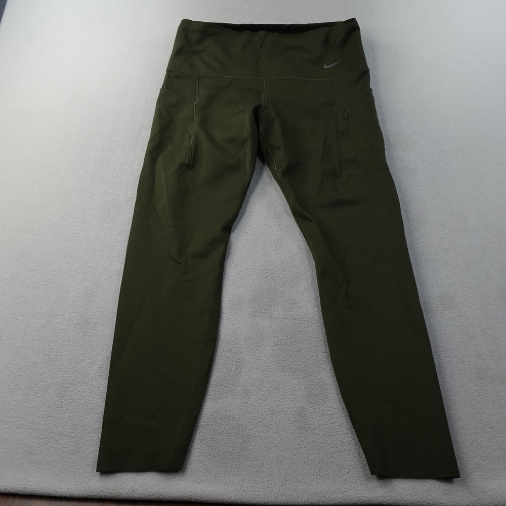 Nike Go Leggings Womens XL Olive Green High Rise 7/8 Dri-FIT Pockets Running